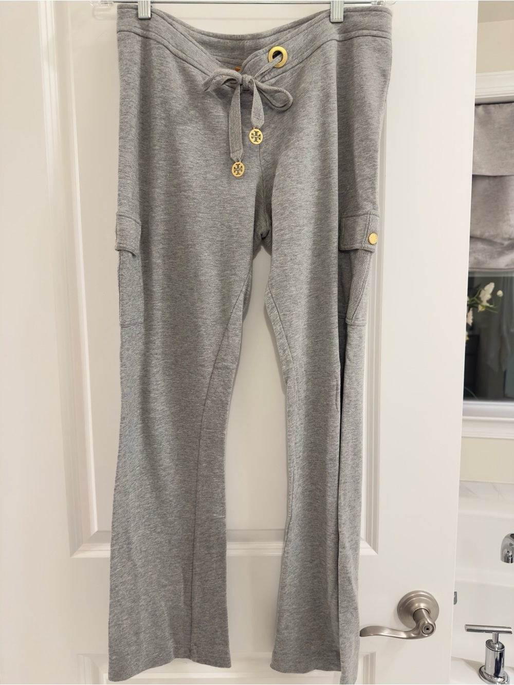 Tory Burch Light Gray Lounge Drawstring Shorts with Gold Logo